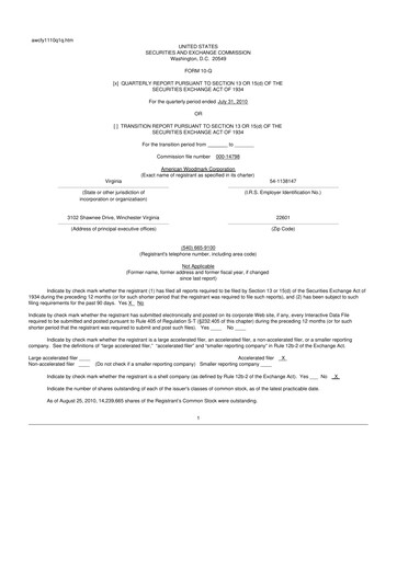 Miniature American Woodmark
 10-Q Rapport trimestriel  