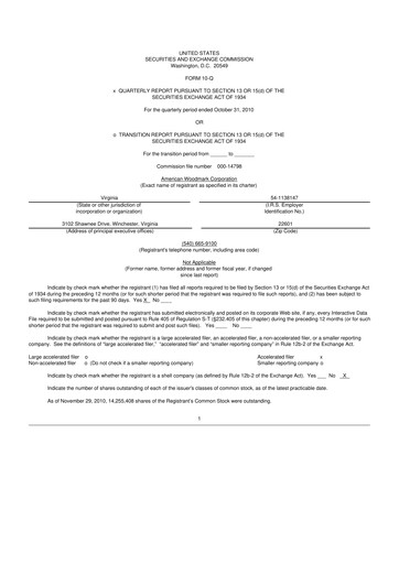 Miniature American Woodmark
 10-Q Rapport trimestriel  