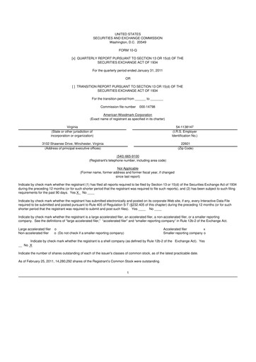 Miniature American Woodmark
 10-Q Rapport trimestriel  