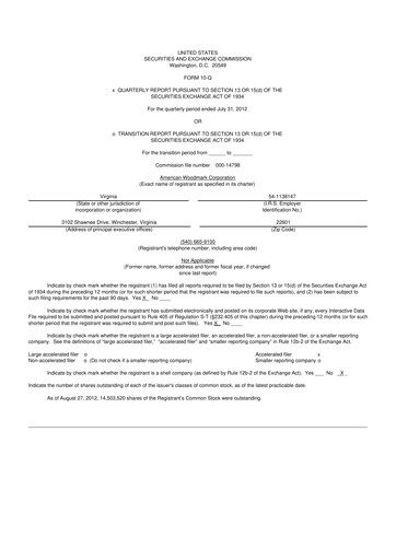 Miniature American Woodmark
 10-Q Rapport trimestriel  