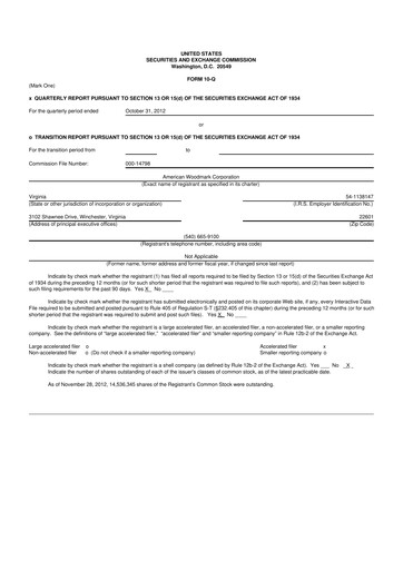 Miniature American Woodmark
 10-Q Rapport trimestriel 2013 