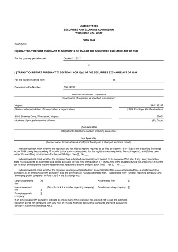 Miniature American Woodmark
 10-Q Rapport trimestriel 2018 