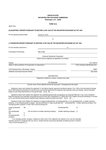 Miniature American Woodmark
 10-Q Rapport trimestriel 2018 