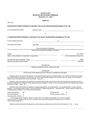 Miniature American Woodmark
 10-Q Rapport trimestriel 2019 