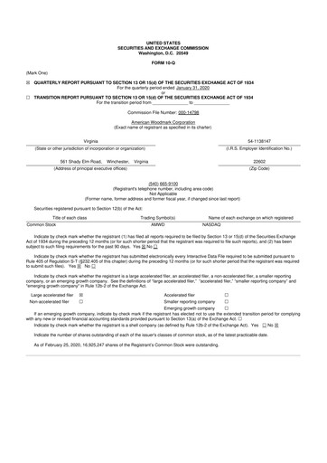 Miniature American Woodmark
 10-Q Rapport trimestriel 2020 