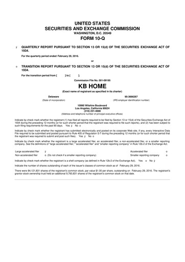Thumbnail KB Home
 10-Q Quarterly Report FY2016 