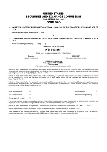 Thumbnail KB Home
 10-Q Quarterly Report FY2018 