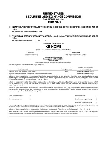 Thumbnail KB Home
 10-Q Quarterly Report FY2019 