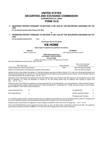 Thumbnail KB Home
 10-Q Quarterly Report FY2020 