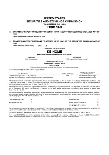 Thumbnail KB Home
 10-Q Quarterly Report FY2022 