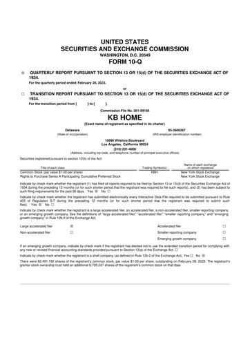 Thumbnail KB Home
 10-Q Quarterly Report FY2023 