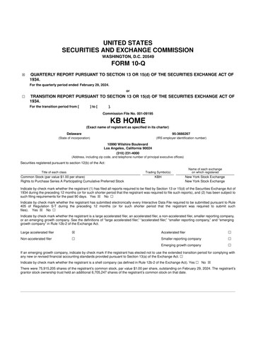 Thumbnail KB Home
 10-Q Quarterly Report FY2024 