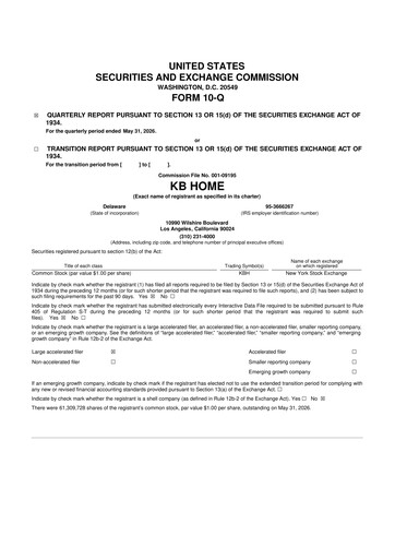 Miniature KB Home
 10-Q Rapport trimestriel 2026 