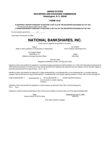 Thumbnail National Bankshares 10-Q Quarterly Report FY 