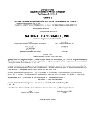 Thumbnail National Bankshares 10-Q Quarterly Report FY 