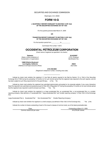 Thumbnail Occidental Petroleum 10-Q Quarterly Report FY 