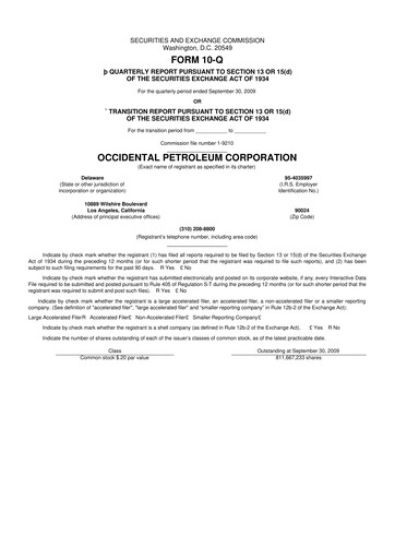 Thumbnail Occidental Petroleum 10-Q Quarterly Report FY 