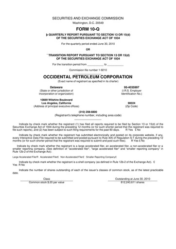 Thumbnail Occidental Petroleum 10-Q Quarterly Report FY2010 