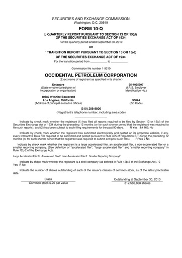 Thumbnail Occidental Petroleum 10-Q Quarterly Report FY2010 