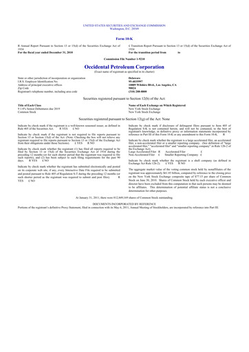 Thumbnail Occidental Petroleum 10-K Annual Report 2010