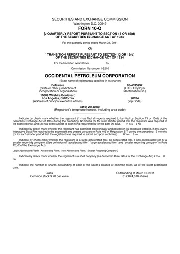 Thumbnail Occidental Petroleum 10-Q Quarterly Report FY2011 