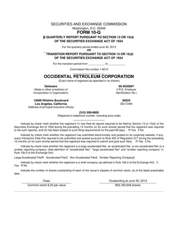 Thumbnail Occidental Petroleum 10-Q Quarterly Report FY2013 