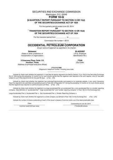 Thumbnail Occidental Petroleum 10-Q Quarterly Report FY2014 