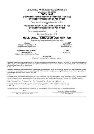 Thumbnail Occidental Petroleum 10-Q Quarterly Report FY2014 