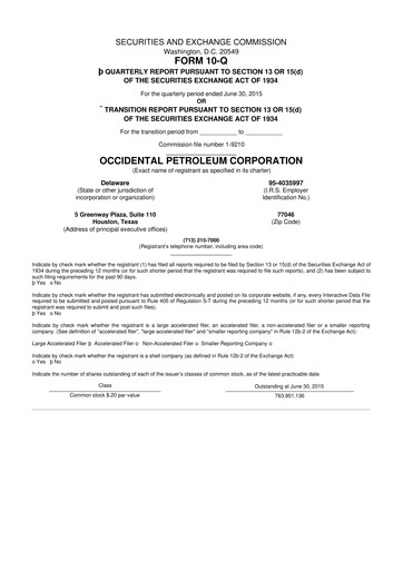 Thumbnail Occidental Petroleum 10-Q Quarterly Report FY2015 