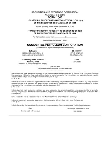 Thumbnail Occidental Petroleum 10-Q Quarterly Report FY2016 