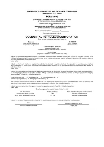 Thumbnail Occidental Petroleum 10-Q Quarterly Report FY2019 