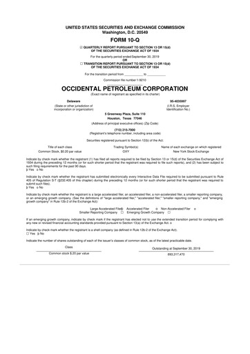 Thumbnail Occidental Petroleum 10-Q Quarterly Report FY2019 