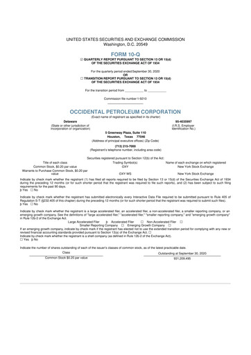 Thumbnail Occidental Petroleum 10-Q Quarterly Report FY2020 