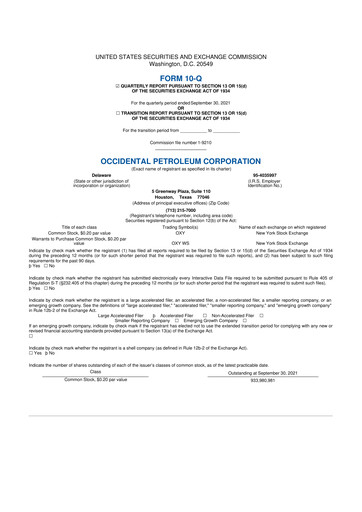 Thumbnail Occidental Petroleum 10-Q Quarterly Report FY2021 