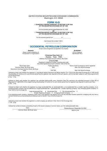 Thumbnail Occidental Petroleum 10-Q Quarterly Report FY2022 