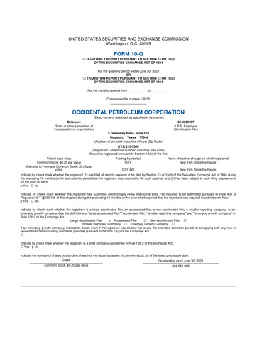 Thumbnail Occidental Petroleum 10-Q Quarterly Report FY2023 