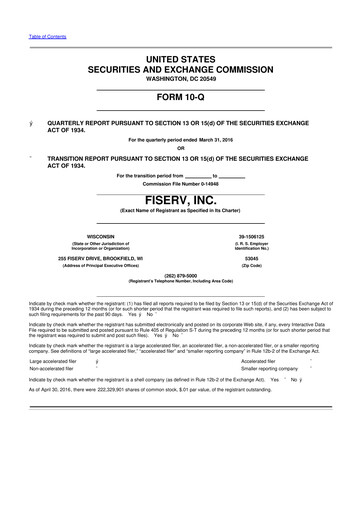 Thumbnail Fiserv 10-Q Quarterly Report FY2016 
