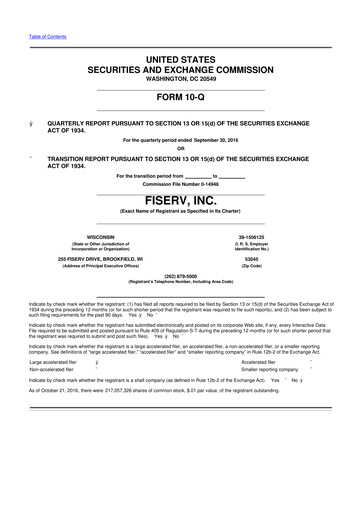 Thumbnail Fiserv 10-Q Quarterly Report FY2016 