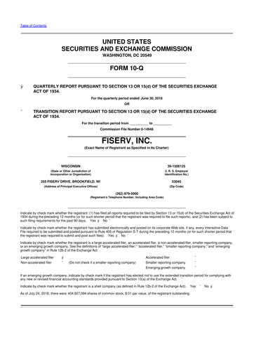 Thumbnail Fiserv 10-Q Quarterly Report FY2018 