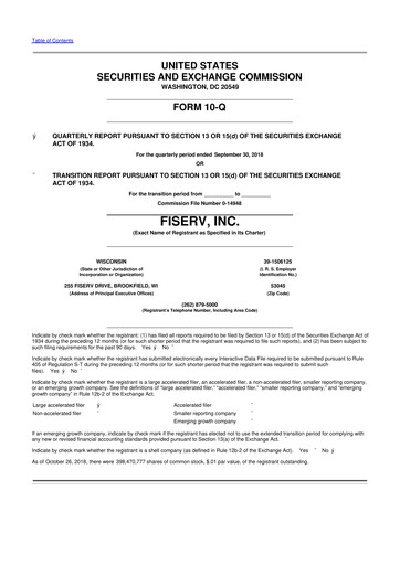 Thumbnail Fiserv 10-Q Quarterly Report FY2018 