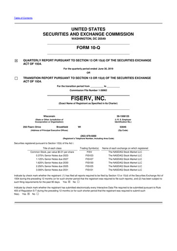 Thumbnail Fiserv 10-Q Quarterly Report FY2019 