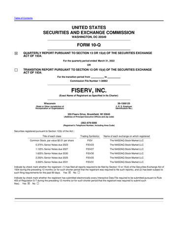 Thumbnail Fiserv 10-Q Quarterly Report FY2022 