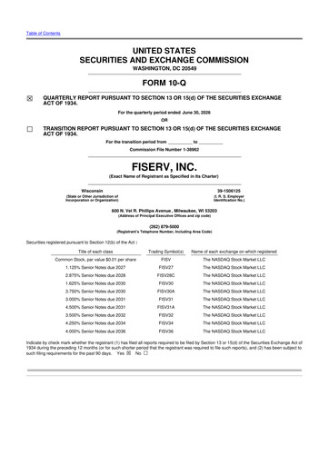 Miniature Fiserv 10-Q Rapport trimestriel 2026 