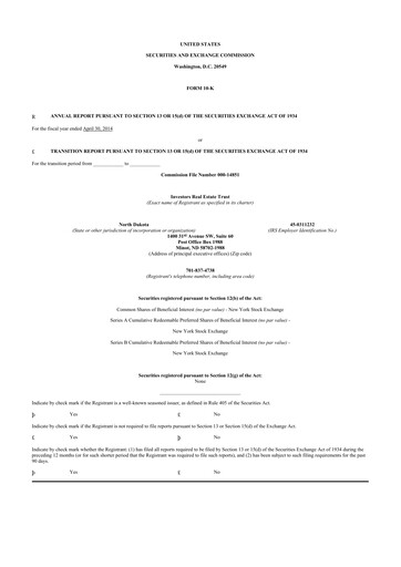 Thumbnail Centerspace 10-K Annual Report 2014