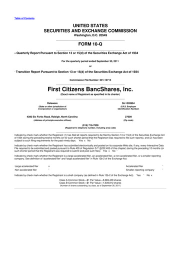 Thumbnail First Citizens BancShares
 10-Q Quarterly Report FY2011 