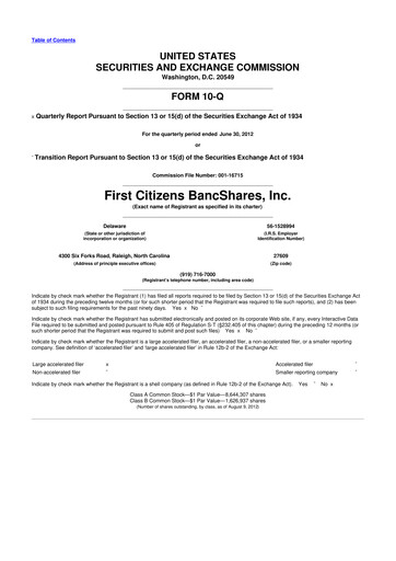 Thumbnail First Citizens BancShares
 10-Q Quarterly Report FY2012 