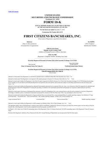 Thumbnail First Citizens BancShares
 10-K Annual Report 2012