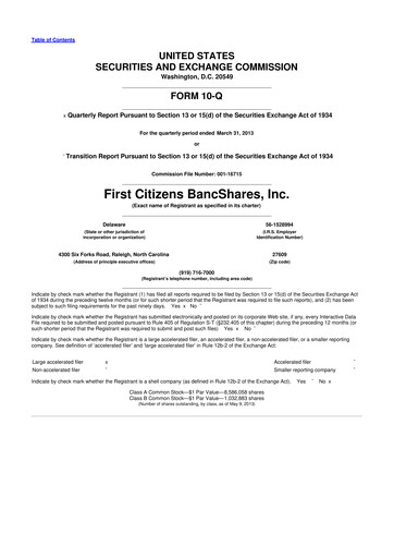 Thumbnail First Citizens BancShares
 10-Q Quarterly Report FY2013 