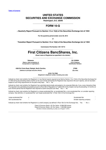 Thumbnail First Citizens BancShares
 10-Q Quarterly Report FY2013 