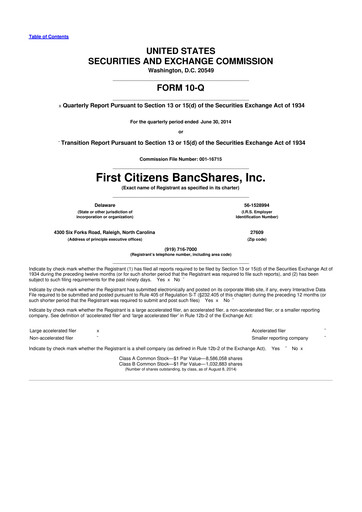 Thumbnail First Citizens BancShares
 10-Q Quarterly Report FY2014 